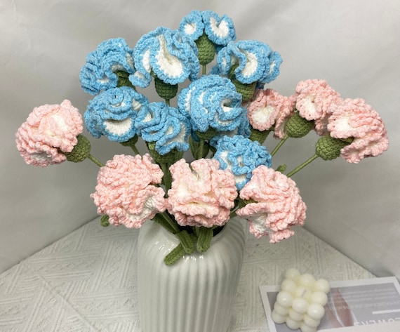 Crochet Flowers Carnations, Handmade Knitted Flower Bouquet, Crochet Flower Bouquet, Gift for Mom Teacher, Graduation Gift, MultColor Option