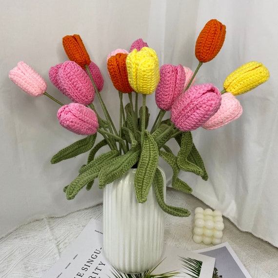 Finished Crochet Tulip,  Handmade Knitted Flowers, Crochet Flower,Mother's Day Gift, Eclectic Home Decor, Gift For Her, Multi-Color Option