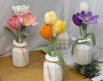 Crocheted tulips bouquet, crochet flowers, Gift for Mom, Gift for woman, Handmade Home Decor