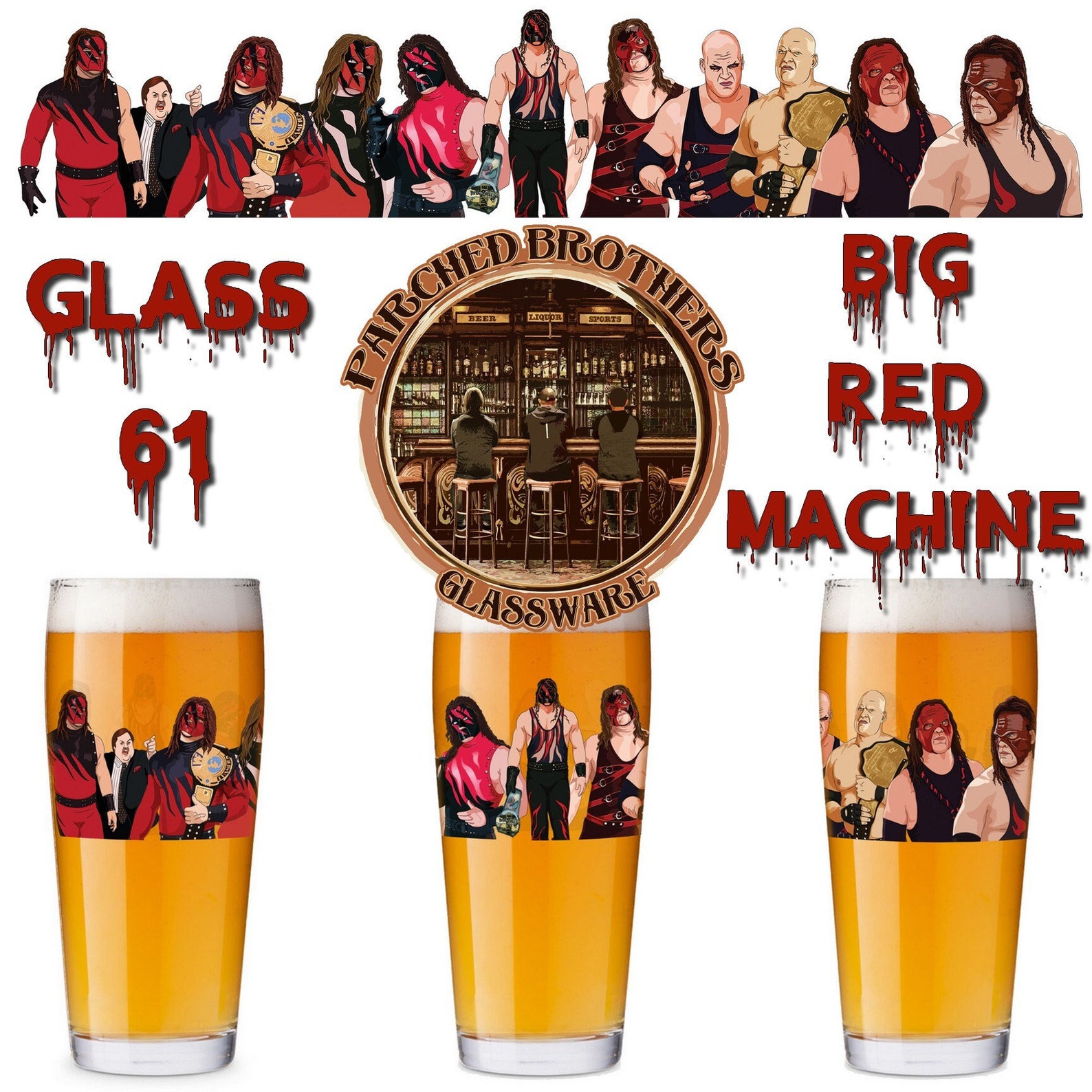 Glass 61 The Big Red Machine Kane Custom Wrestling Themed Glass Etsy