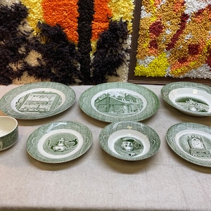 Vintage gammal kuriositetsbutik grönt porslin tillverkat i USA