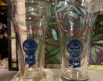 Nine Vintage Pabst Blue Ribbon Beer Glasses