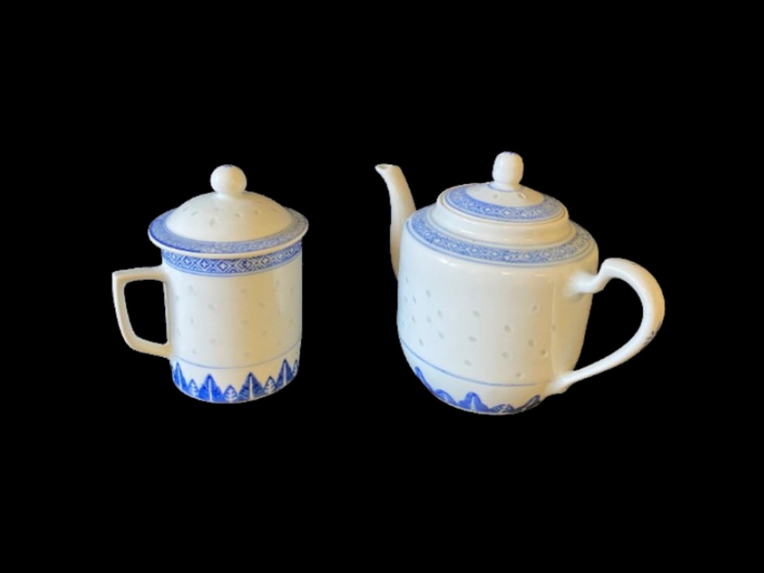 Vintage Chinese Rice Grain Tea Pot and Lidded Cup - Etsy