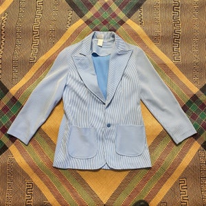 Vintage JC Penny womans fashion blue and white stripped polyester jacket size 12