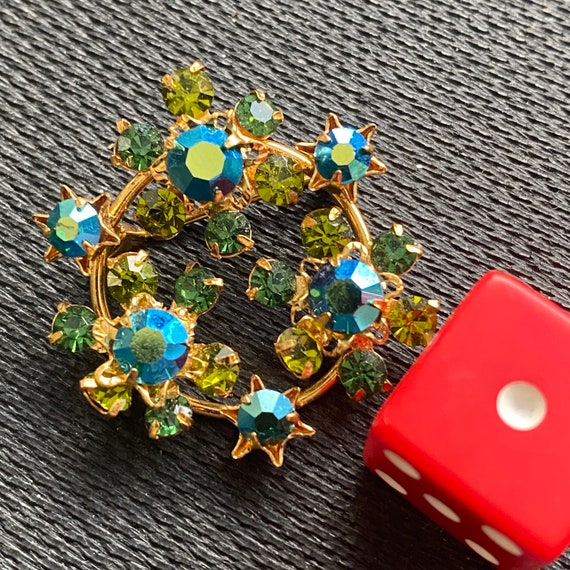 Vintage Blue and Green Stone Brooch - image 4