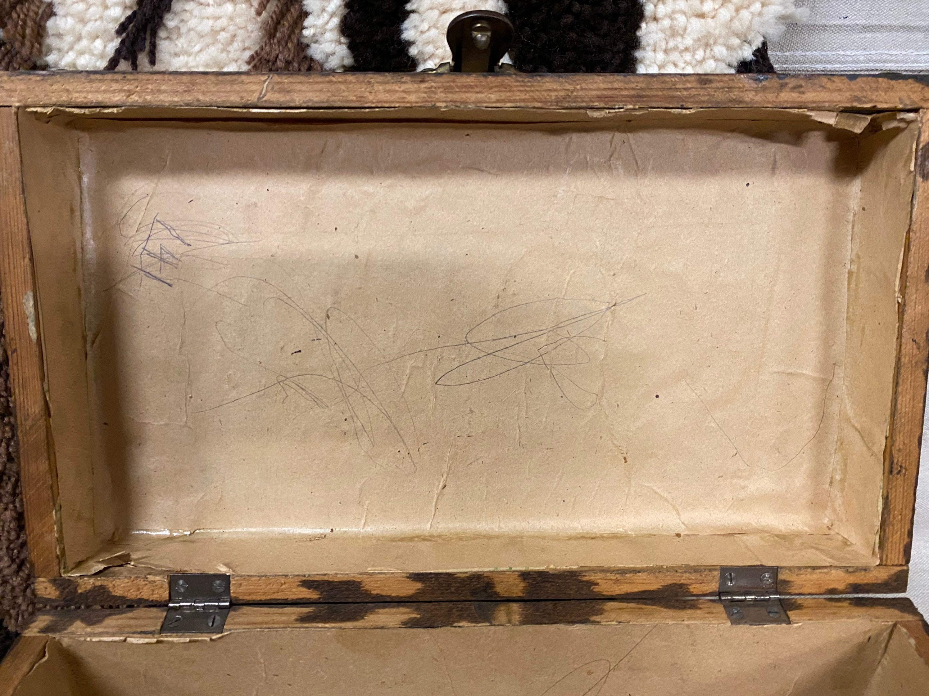 Vintage Wooden Paper Lined Chest With Metal Corner