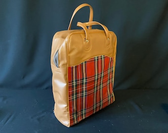 Vintage 1970 Scotch Plaid Thermos Picnic Bag Food Box and Two Thermos Bottles