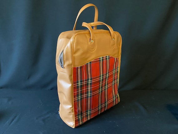 Vintage 1970 Scotch Plaid Thermos Picnic Bag Food Box and Two Thermos Bottles