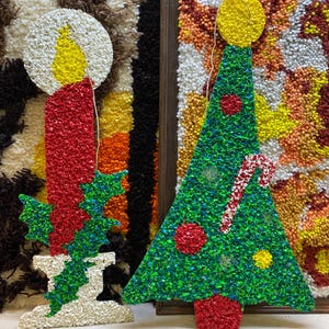 Vintage Melted Popcorn Plastic Candle and Christmas Tree