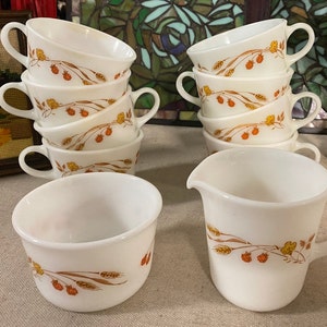 Vintage Pyrex Harvest Home Creamer Sugar and 8 Cups