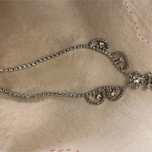 Vintage Bridal Silvertone Rhinestone Pendant Choker Necklace