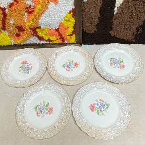 5 Vintage Keystone Canonsburg Pottery “spring Glory” 10” Dinner Plates ...