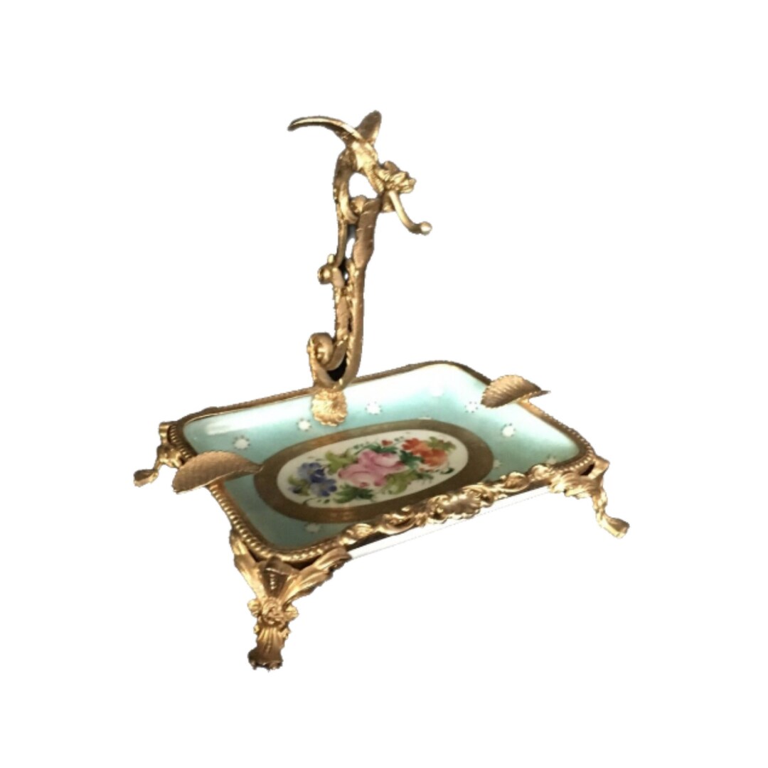 Rare Collectable Limoges Hand Painted Footed Porcelain Soap Dish 2477 With Dragon Washcloth