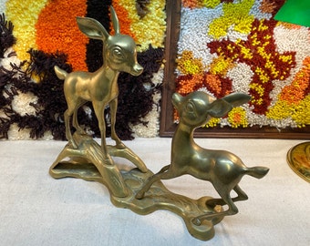 Vintage Solid Brass Mama and Baby Doe and Fawn Made in Korea