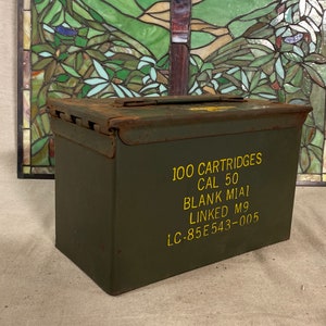 Weathered Vintage Military Green Surplus Ammo Can - 100 Cartridge 50 cal Ammunition