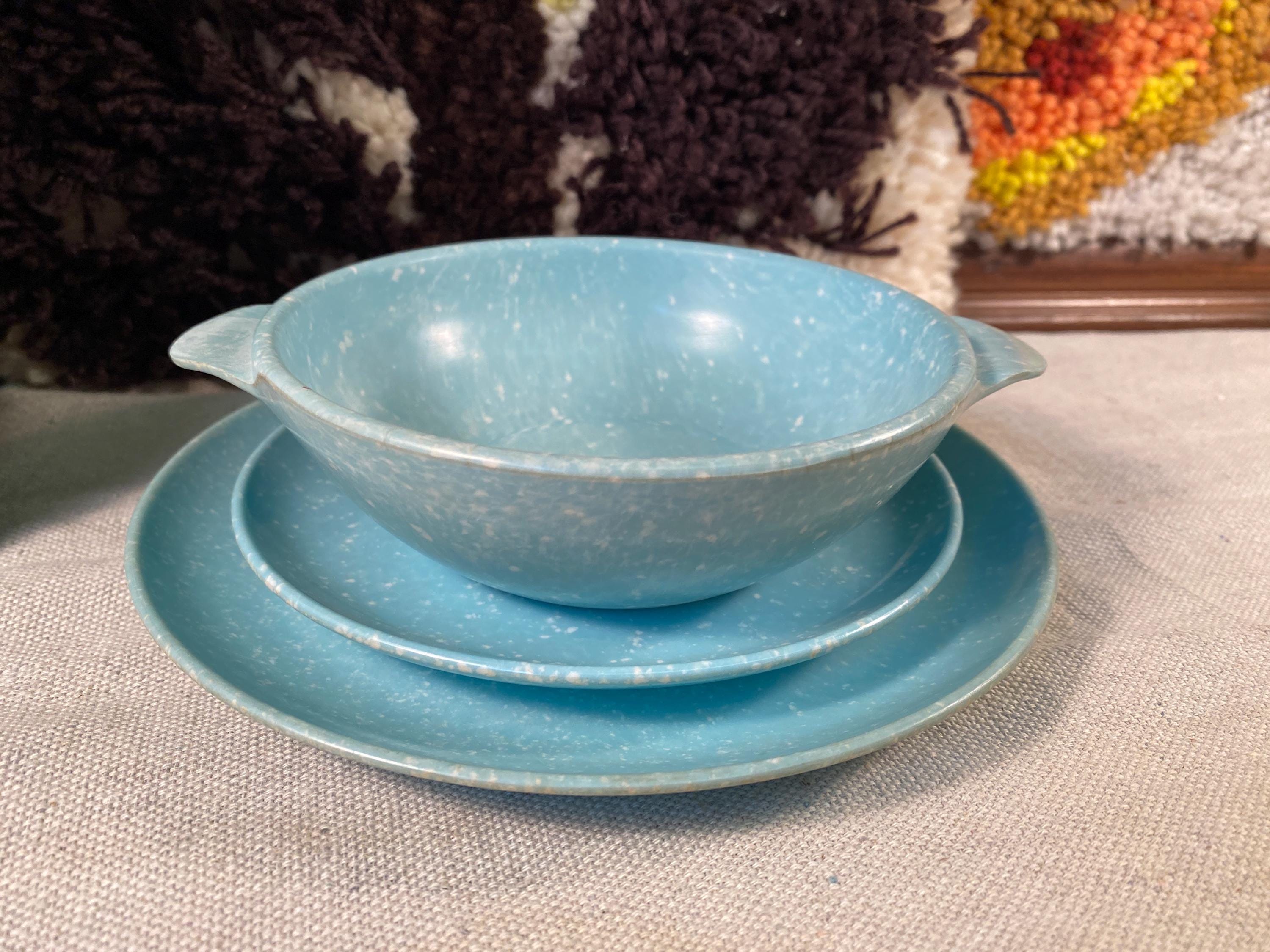Vintage Blue Speckled Melamine Type Dishes