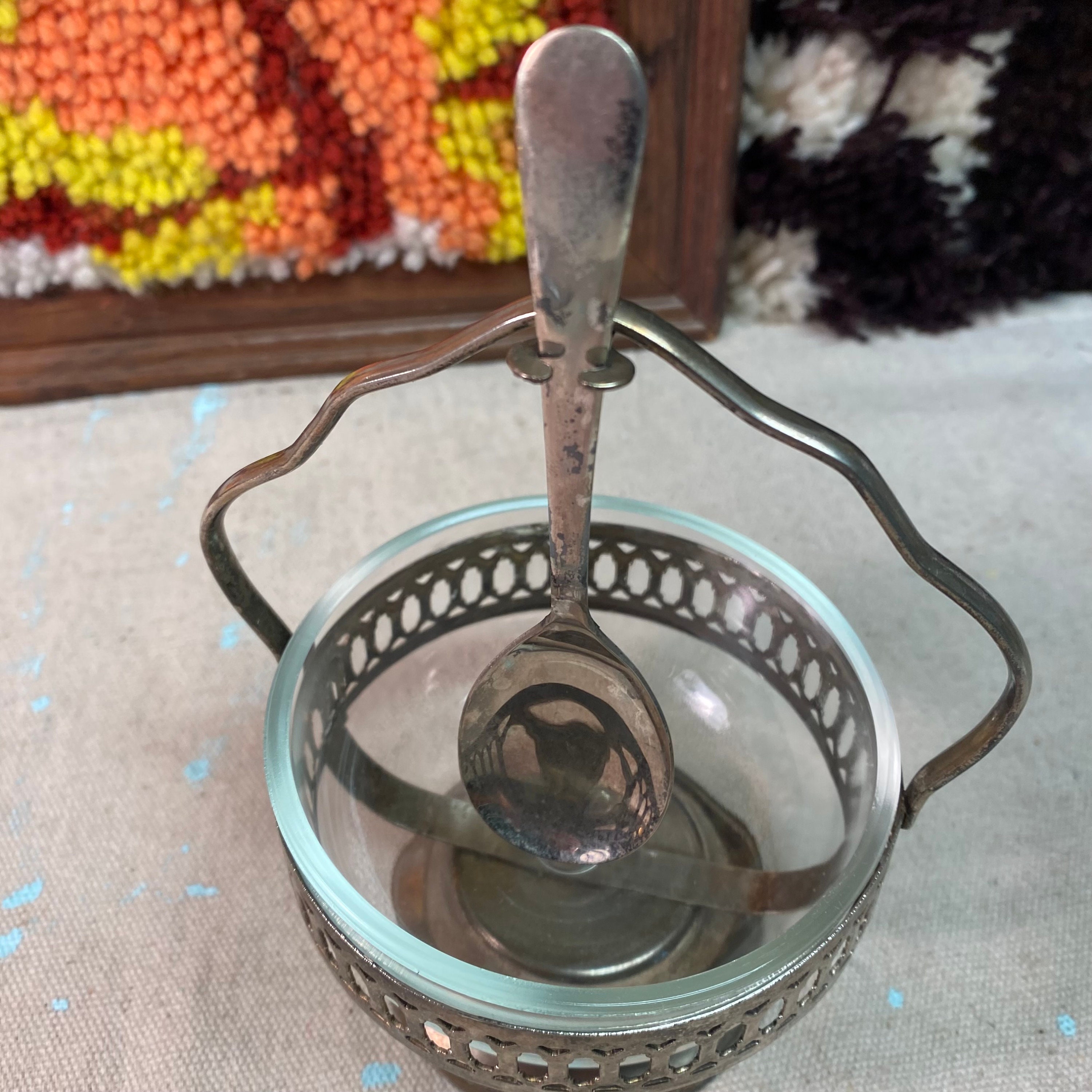 Vintage Silver Plate Condiment Dish With Spoon Etsy