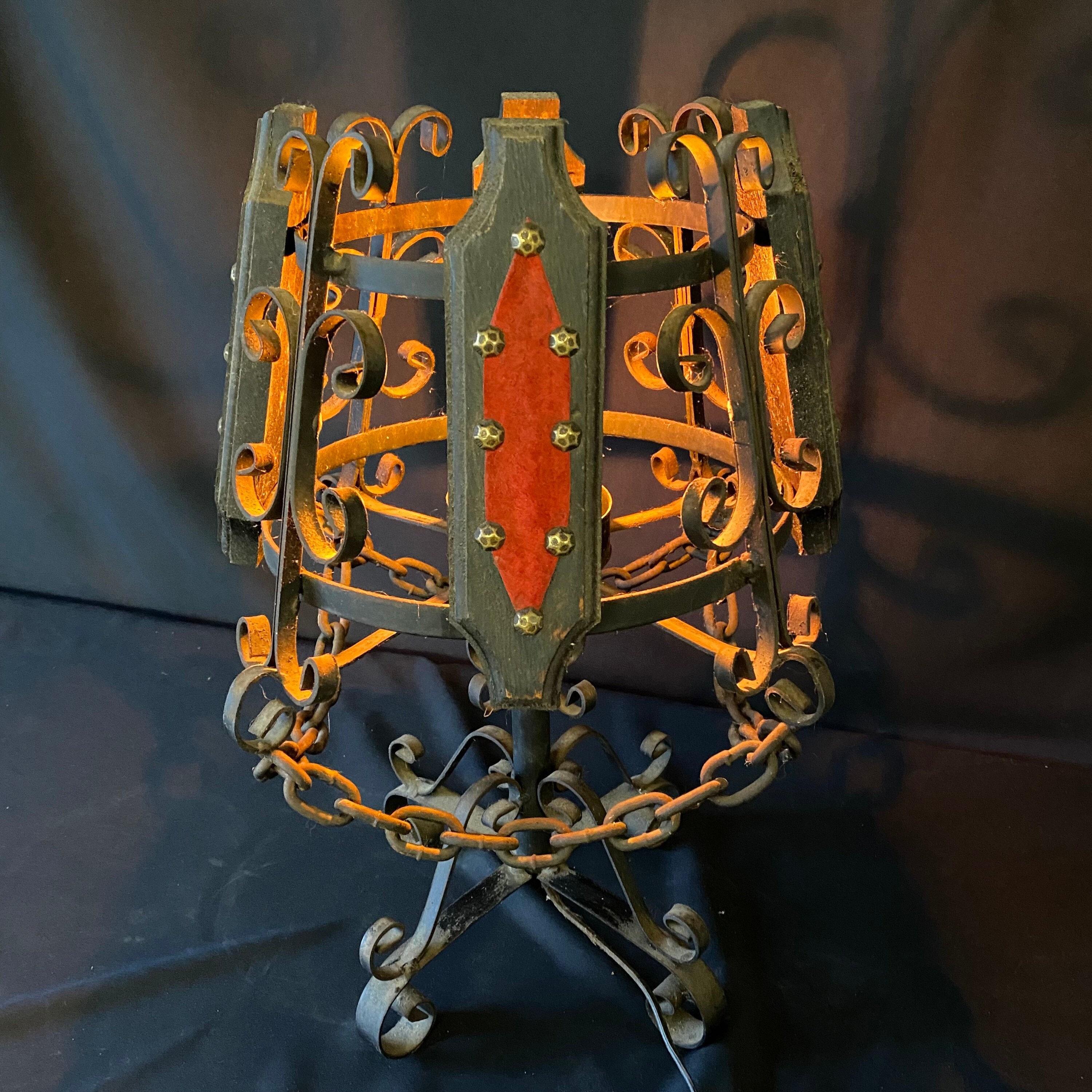 Vintage Wrought Iron Spanish Gothic Table Lamp Red Velvet - Etsy