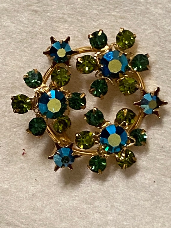 Vintage Blue and Green Stone Brooch - image 1