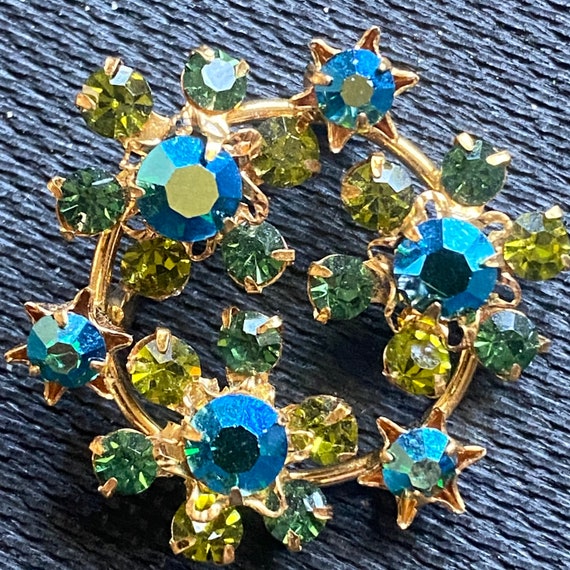 Vintage Blue and Green Stone Brooch - image 2