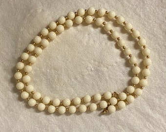 Vintage Monet 30" Opera Length Off White and Gold Tone Beaded Necklace