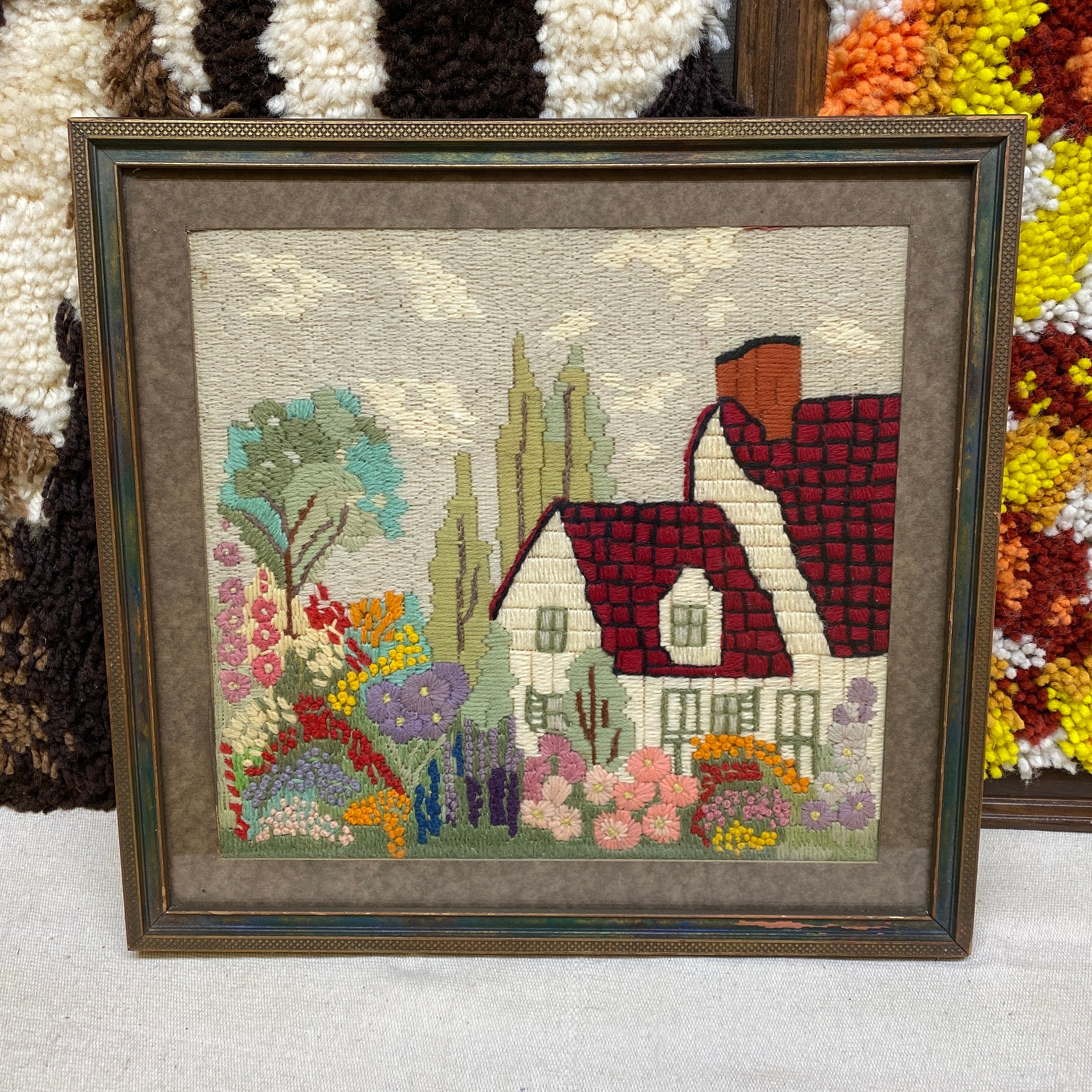 Vintage Framed Floral Country Cottage Needlepoint - Etsy