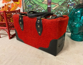 Vintage Top Handle Rectangular Black Red Handbag
