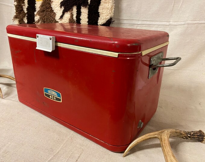 Vintage Red Metal Insulated Thermos Cooler Ice Chest Bottle Opener Etsy