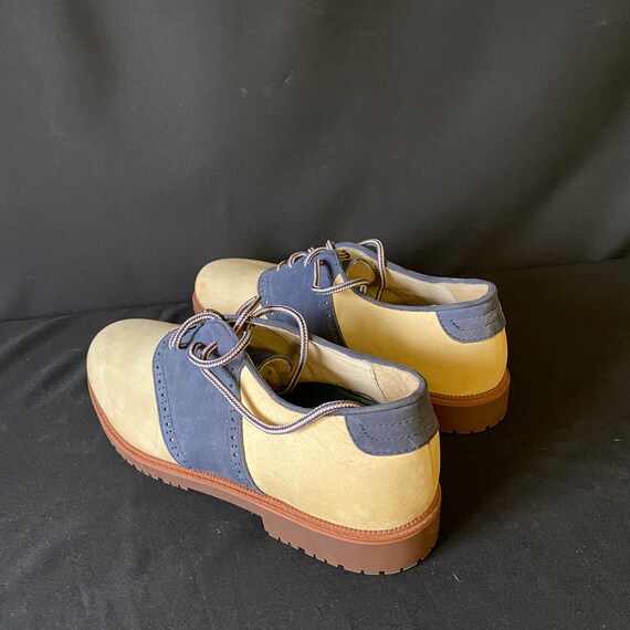 navy and cream dress shoes Men's Northern Exposure 9.5 M Suede Cream and Navy Saddle Shoe