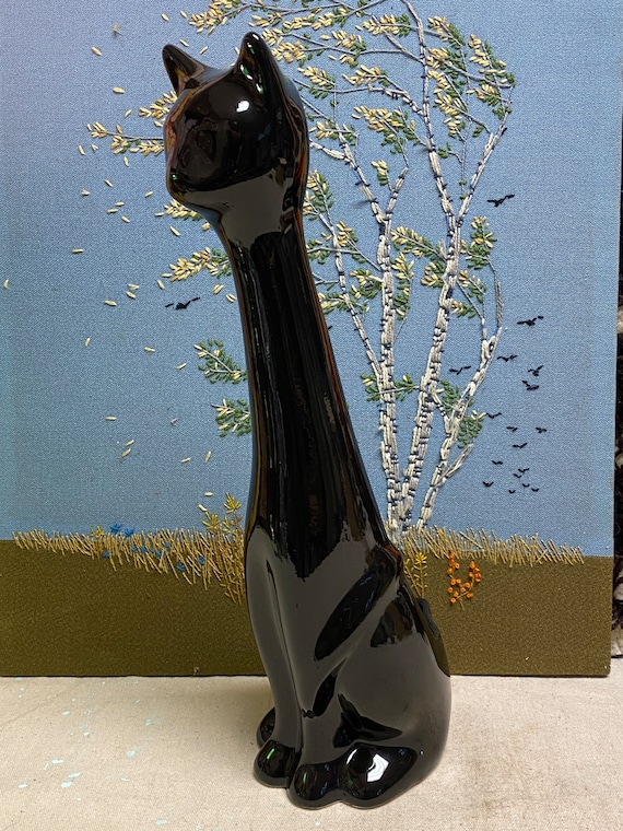 Vintage George B. Lamson Black Ceramic Cat Toilet Brush litter