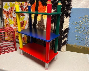 Vintage Multicolored Wooden Pencil Bookshelf in the Style of