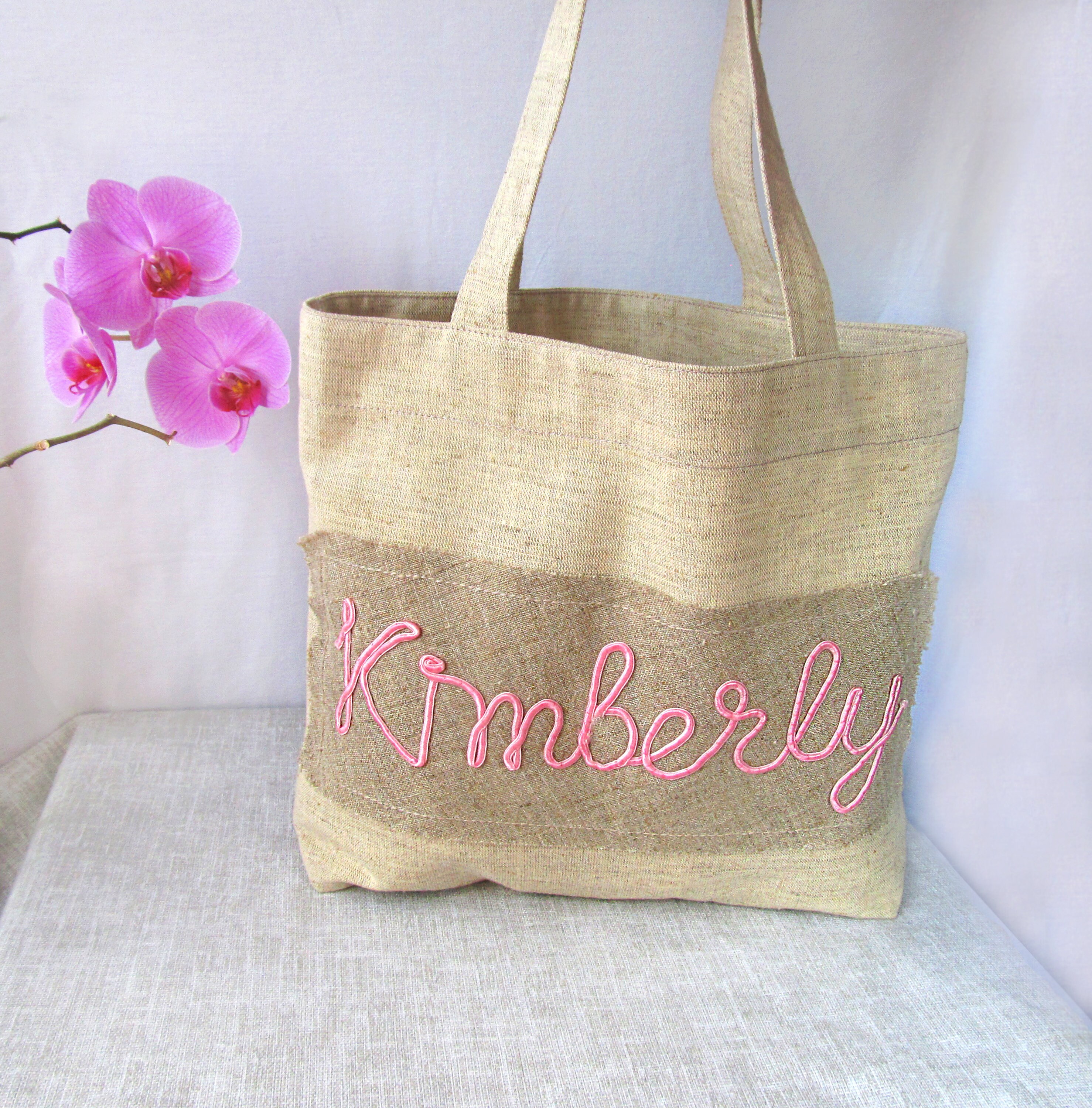 Customizable Hand Embroidered Tote Bag Custom Name Bag Etsy
