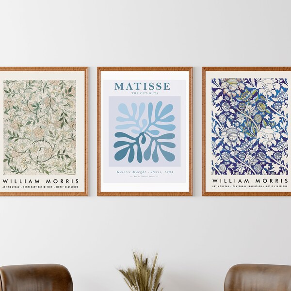 Set Of 3 Prints, Matisse Print, Matisse Cutout, William Morris Print, Flower, W Morris Poster, Set of Three Wall Art, Gallery Wall Bundle