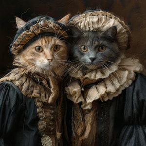 Couple Royal Cat Portrait, Funny Gift for Her, Regal Pet Portrait, Custom Pet Portrait Painting Canvas, Renaissance Cat Portrait from Photo