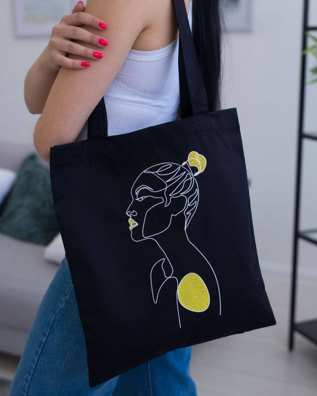 Eco bag 'Girl with yellow' 100% cotton art canvas | Etsy