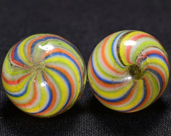 Same Cane Pair Antique Marble Joseph's Coat German Handmade Swirl Zingy Pinwheel Style Crazy Colours Neon Citrus Mix 23/32