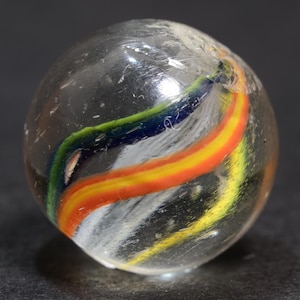 Peewee Latticino Core Marble, German Handmade Antique; Asymmetrical Contrast Cool Fringes 1/2&#39;&#39;