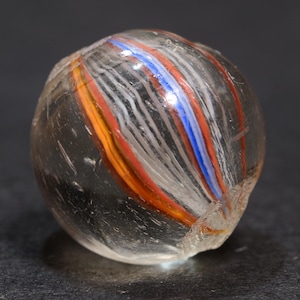 Peewee Latticino Core Marble, German Handmade Antique; Open-Style Striped Banding 1/2&#39;&#39;
