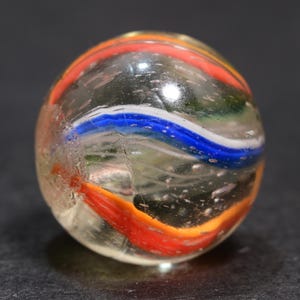 Peewee Latticino Core Marble, German Handmade Antique; bright & Funky Fringed Swirl 1/2&#39;&#39;