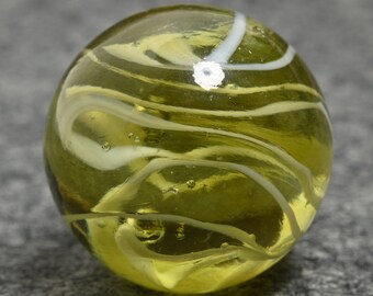 Large 15/16 Veiligglas Wirepull, Yellow glass & White wire; Type Two. Vintage Dutch Marble 1950s.