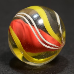 Solid Core Marble, German Antique Handmade, English Style Brilliant Red in Yellow Banding 17.3mm 21/32&#39;&#39;
