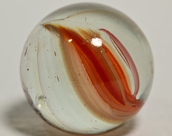 Franse Sparkler Marble Vintage 50's/60's Rich Hot Orange Rimpel op schoon ondoorzichtig wit 21/32''