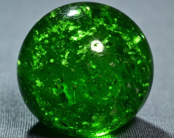 Large Mica Marble; German Handmade Antique, Beautiful Shrunken Mica Core in Clear Emerald Early Pontil Style 1850-1880 13/16&#39;&#39;.