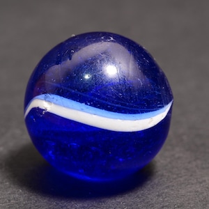 Large Coreless Swirl Antique German Handmade Marble Vibrant Ultramarine and Surf White Flash Shooter 22.3mm 7/8&#39;&#39;