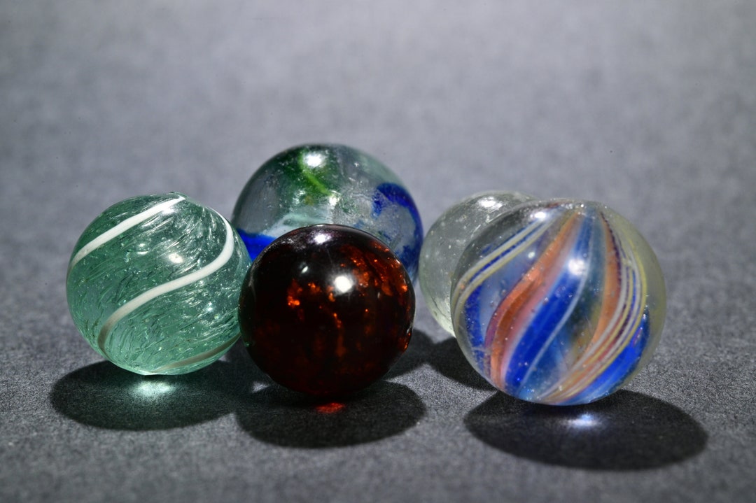 5 Antique German Handmade Marbles Mixed Collector's Set, Including Mica ...