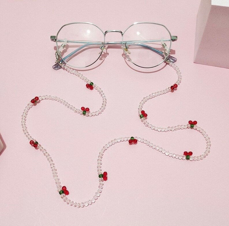Kawaii Mask Glasses Chain Y2k Retro Pink Heart Cherry Etsy