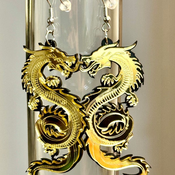 Gold Dragon,  acrylic earrings