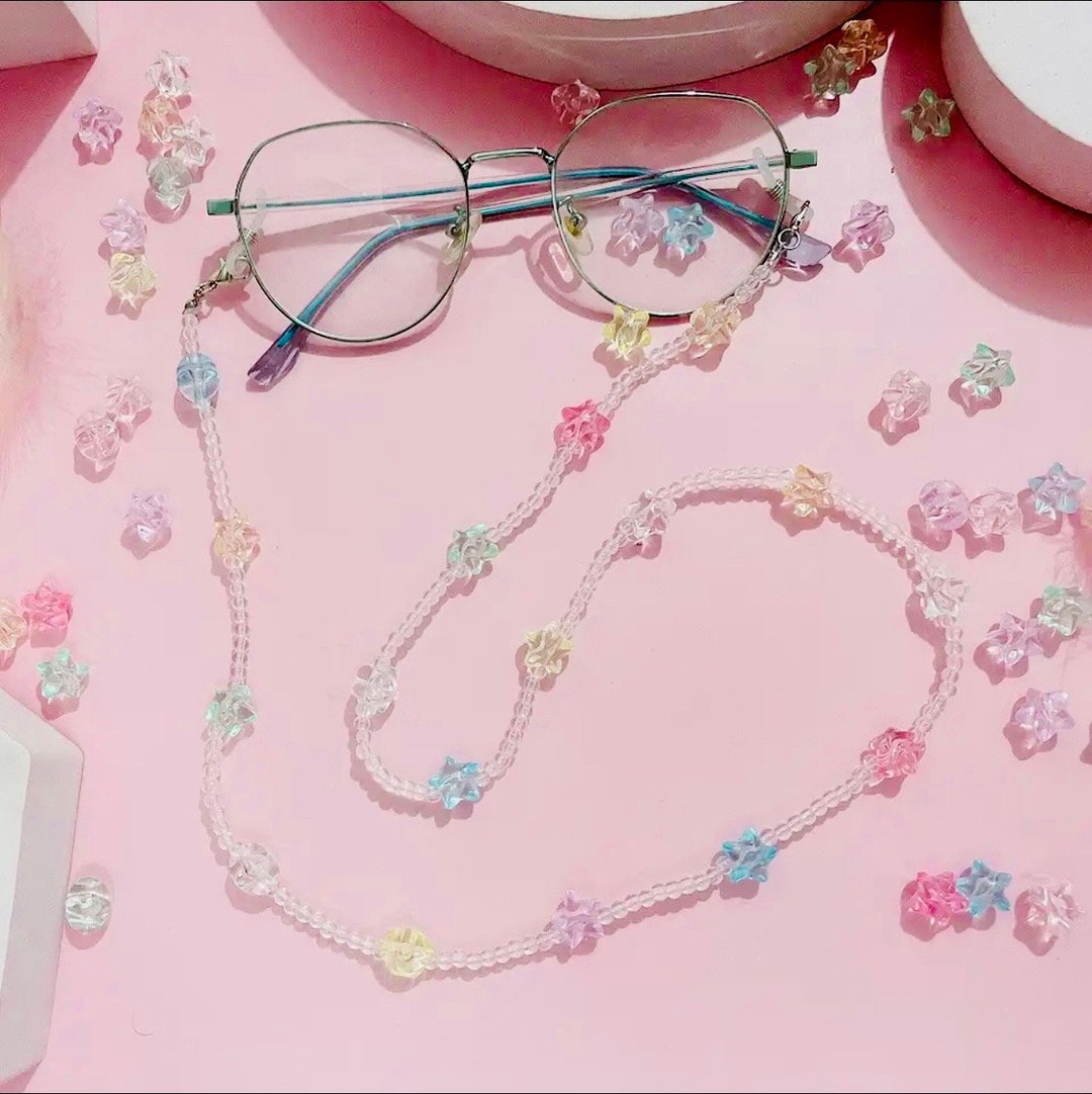 Kawaii Glasses Chain Y2k Retro Pastel Colored Stars Granny Chain Lanyard For Glasses