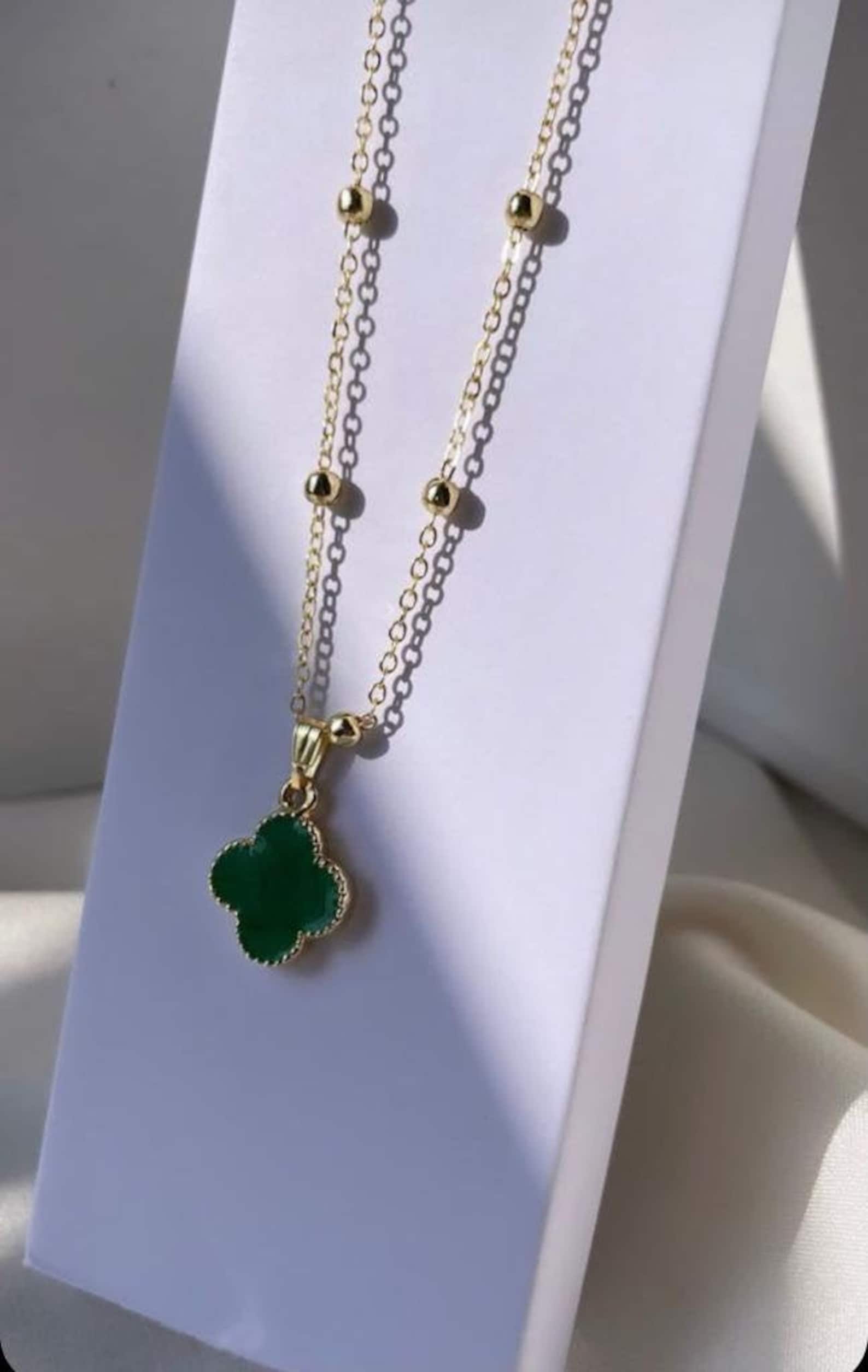 Green clover necklace gold plated leaf necklace mom gift Etsy
