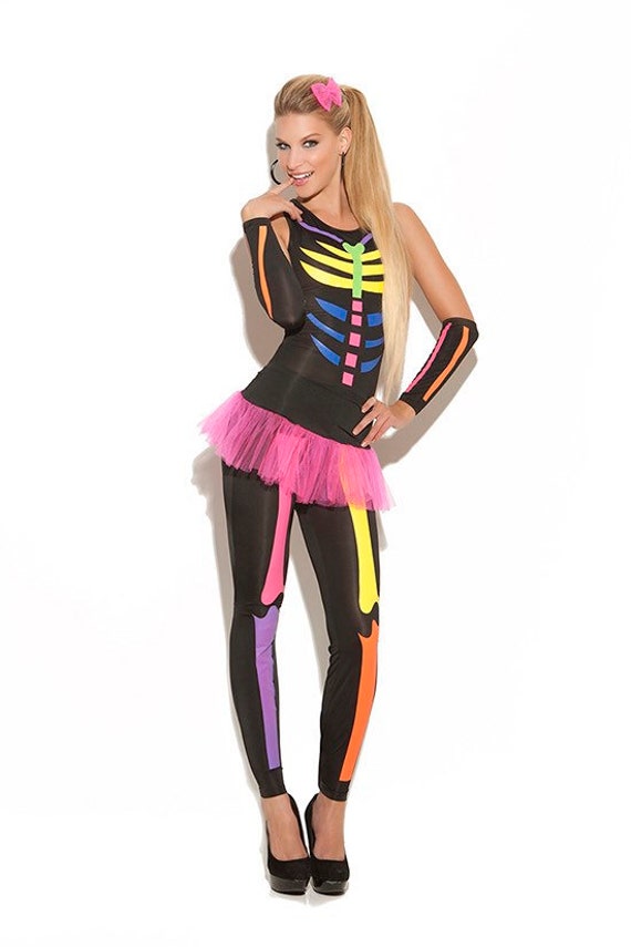 Neon Cosplay Skeleton Halloween costume. Black Light Receptive Etsy